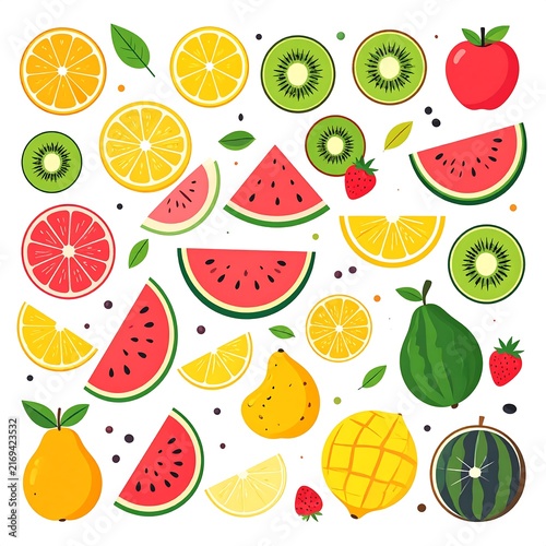 Colorful sliced citrus fruits with berries and mint leaves.