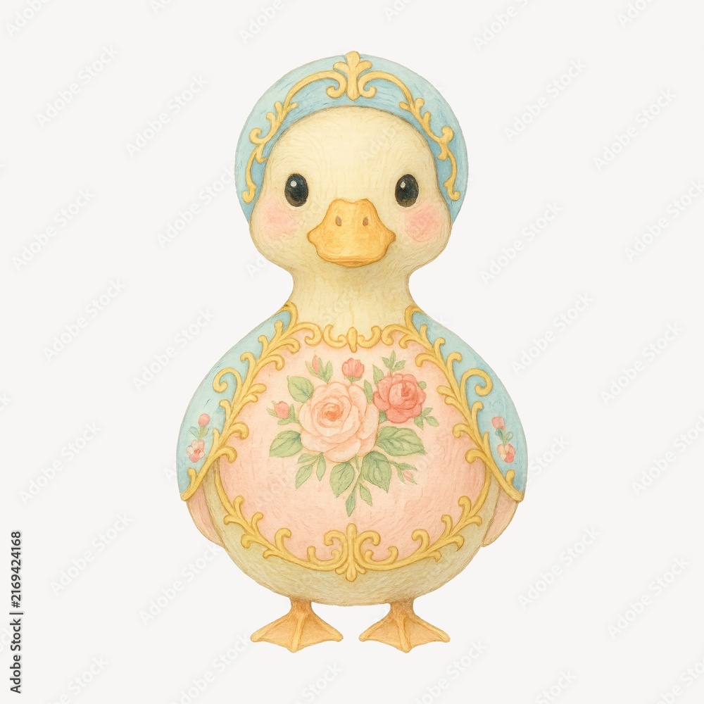 Naklejka premium Charming duckling in vintage attire.