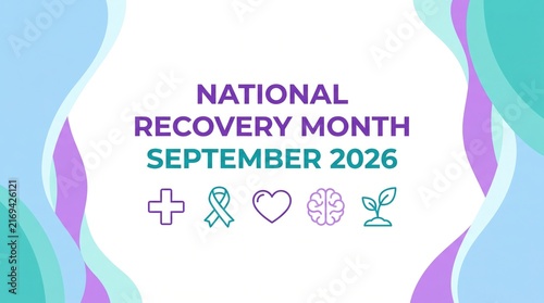National Recovery Month September 2026 light pastel banner with line icons