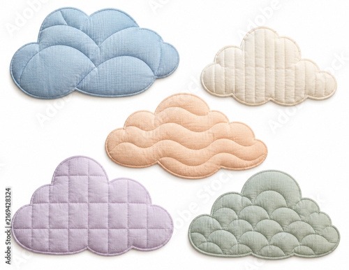 Pastel quilted cloud shapes on white background