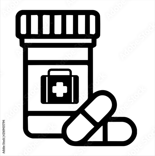 Medicine Bottle with Capsules and First Aid Cross