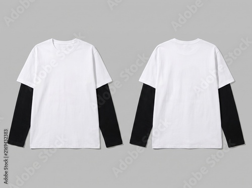 White Oversized Polo Shirt with Black Trim Front and Back Flat Lay Mockup