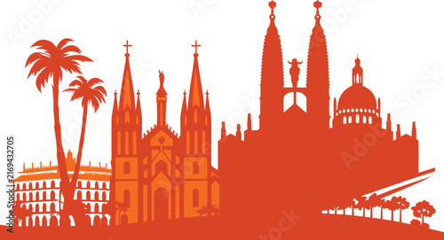 Barcelona vector skyline silhouette with Sagrada Familia and Park Guell landmarks