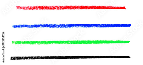 4 grunge Linien in rot, blau, grün und schwarz gemalt mit einem Stift