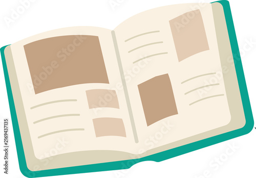 Open textbook with pages and images