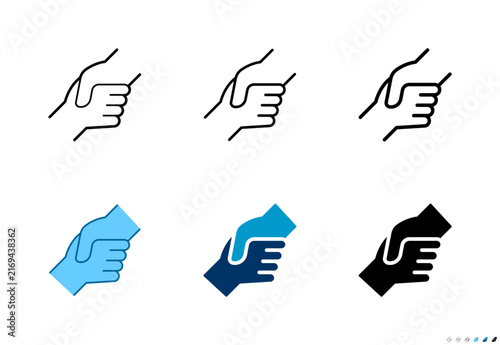 Helping hand icons in outline and solid styles, Editable stroke.