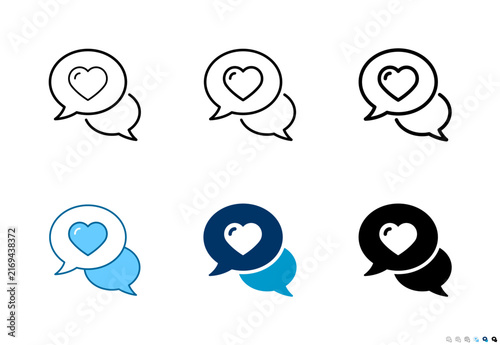 Love message speech bubble icons in outline and solid styles, Editable stroke.