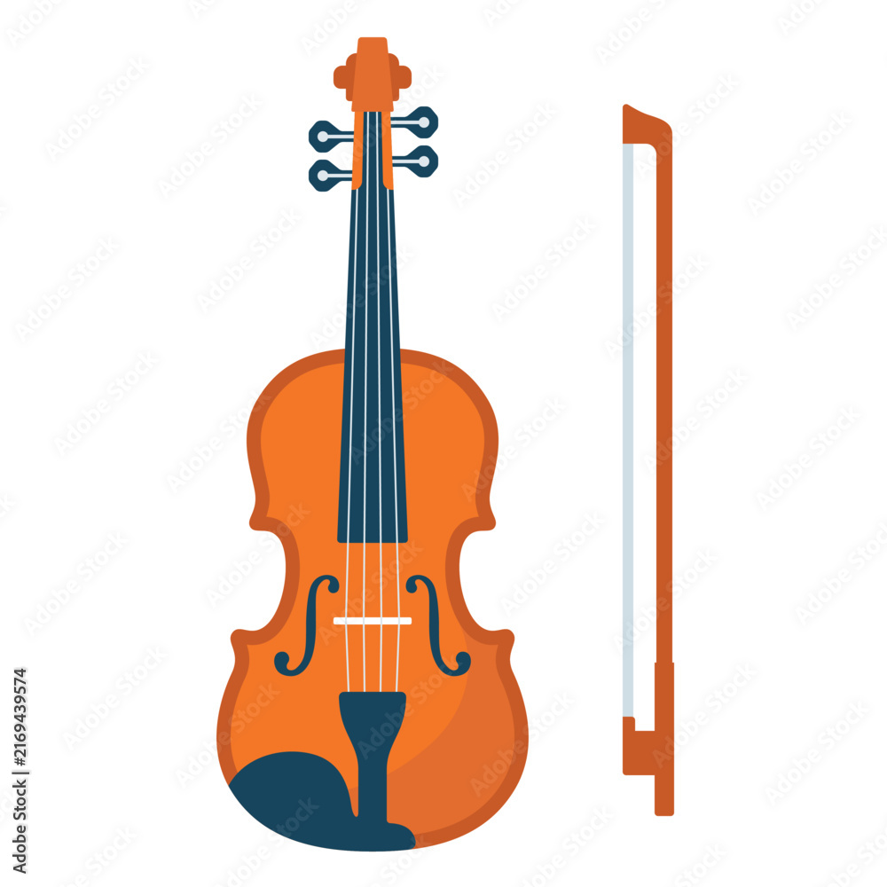 Fototapeta premium Violin musical instrument with bow vector illustration