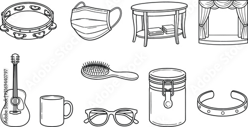 Картината върху платно Miscellaneous household objects and lifestyle vector icons set with random every
