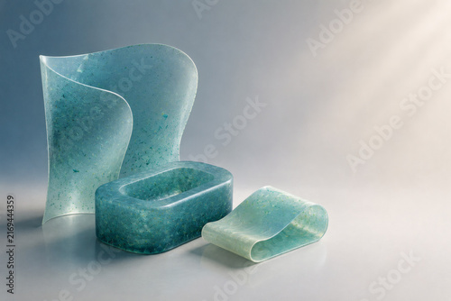 Algae-based bioplastic material samples for sustainable packaging and eco-friendly design.
