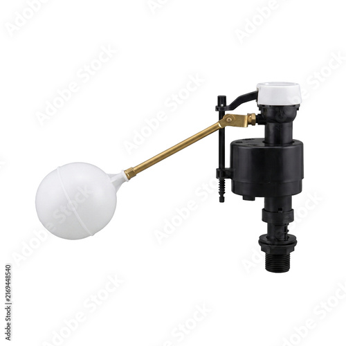 Toilet Flush Tank Float Valve Assembly with Brass Arm and White Ball