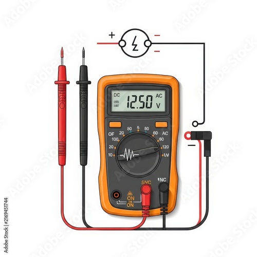 Plakat Digital Multimeter Measuring Electrical Voltage with Test Probes