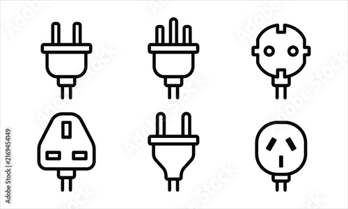 Electrical Power Plugs from Various Countries in a Clean Silhouette Style Isolated on white background