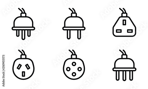 Various electrical plug silhouettes in a clean composition for universal power connection concepts Isolated on white background