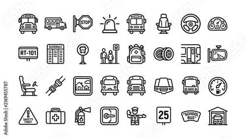 School bus icons and graphics for safety and education materials
