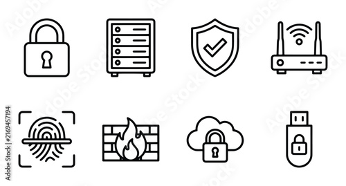 Cybersecurity Icons Set: Digital Protection, Network Security, Data Privacy, Cloud Storage, Authentication