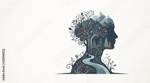Human Profile Nature Fusion Vector Illustration