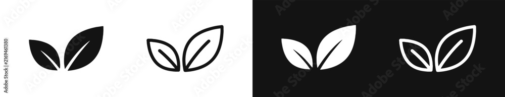 Naklejka premium Eco friendly leaf icon set, nature protection symbol, sustainable growth vector signs