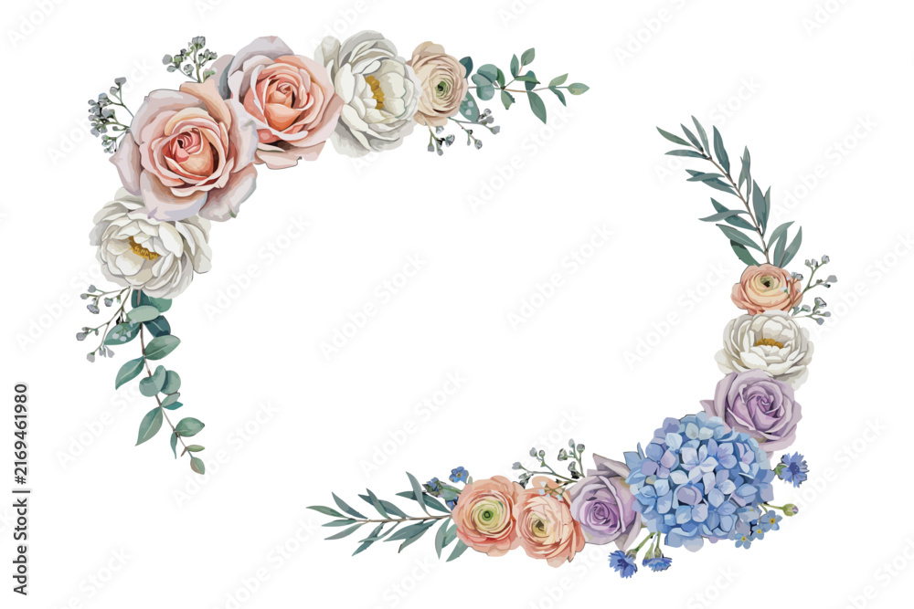 Fototapeta premium Watercolor Signature Botanical Wedding Frame, Luxury Floral Vector Illustration Isolated on White Background