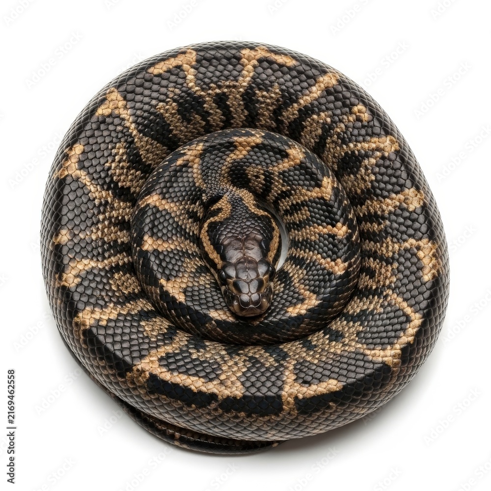 Obraz premium Coiled Black and Gold Patterned Snake