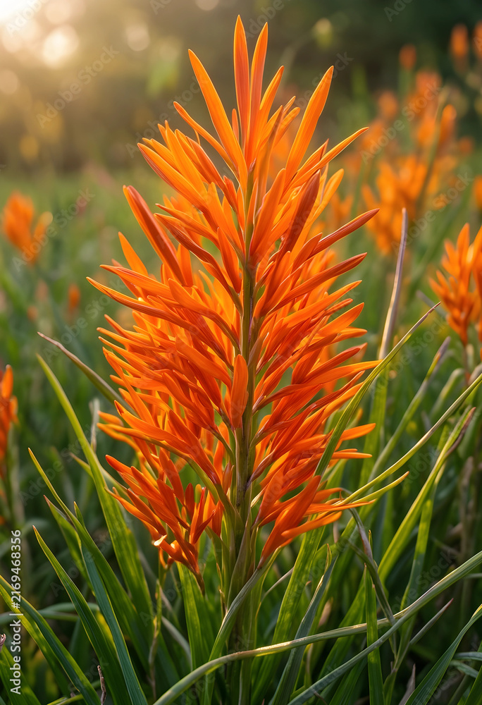 Fototapeta premium Vibrant orange flower in a garden, nature and botanical beauty, summer flora with warm sunlight and green foliage