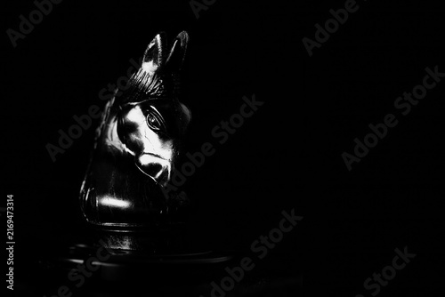 Dramatic Black Chess Knight Piece in Low Key Lighting