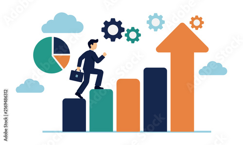 Business Growth Success Strategy Illustration with Rising Bar Chart Upward Arrow and Management Concept