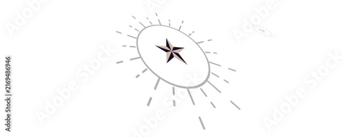 Abstract Compass Rose With Star Emblem and Radiating Lines Symbolizing Navigation and Direction
