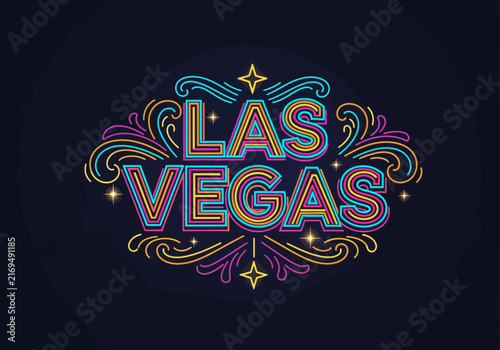 Las Vegas Neon Sign, Vintage Retro Style, Colorful Glowing Text