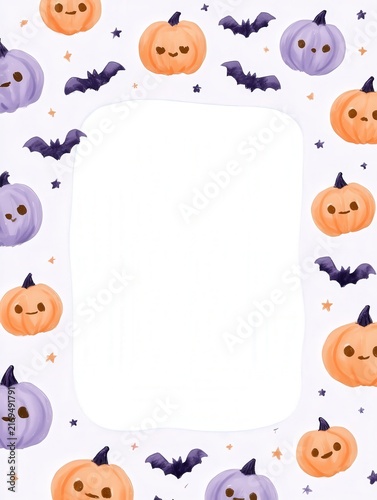 Cute Halloween frame with pumpkins ghosts and copy space