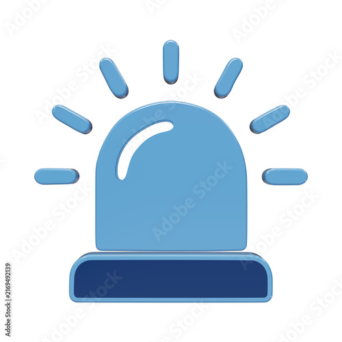 A 3D icon of a blue emergency siren light with radiating beams, rendered in a glossy style, isolated on a white background, for clear visibility, and use isolated on a transparent background