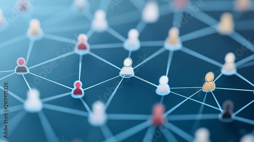 Abstract network connecting diverse people, symbolizing global collaboration and digital communication, concept for business and social media connectivity