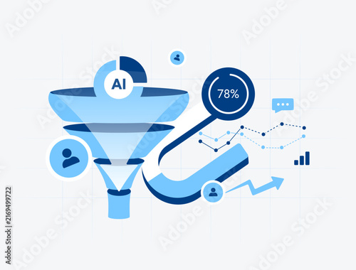Bild auf Leinwand Customer intent prediction with AI behavior analysis, purchase likelihood scoring, audience signals, predictive targeting and conversion forecasting for marketing teams flat vector illustration