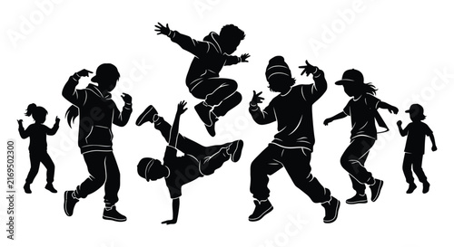 Canvas Print Children street dance silhouettes depict energetic movement and youthful activit