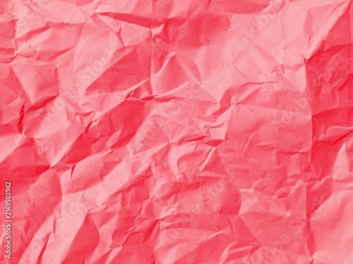 Pink Red Crumpled Paper Texture, Wrinkled Sheet Surface with Bright Coral Folds and Creases, Colorful Paper Background for Craft, Scrapbook, Packaging, Posters and Creative Projects