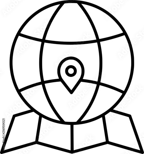 Global location globe pin icon. World map navigation and geolocation symbol. Collection with outline style. Vector illustration.