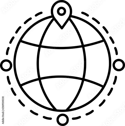 Global location globe pin icon. World map navigation and geolocation symbol. Collection with outline style. Vector illustration.
