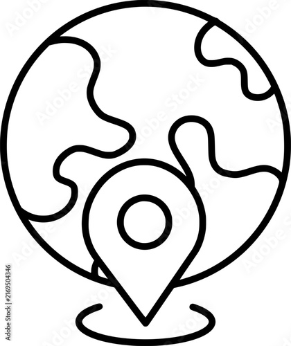 Global location globe pin icon. World map navigation and geolocation symbol. Collection with outline style. Vector illustration.