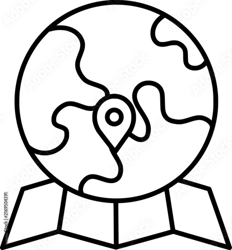 Global location globe pin icon. World map navigation and geolocation symbol. Collection with outline style. Vector illustration.