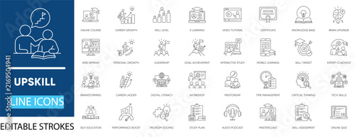 Fotografie Upskill training line icon set