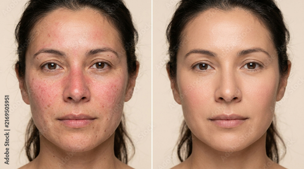 Obraz premium Rosacea Before and After Treatment: Skin Transformation Comparison