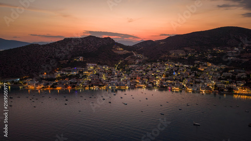 Coastal Mediterranean town with dusk colors