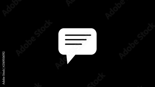 Chat Message Notification Icon Animation with Speech Bubble on Black Background