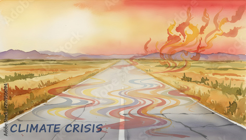 Environmental Protest Scene with Smoke Pollution and Drought