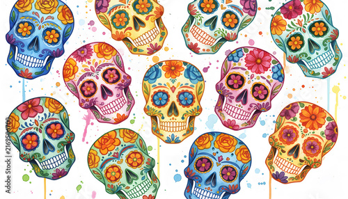 Colorful Sugar Skull Decorations for Day of the Dead Celebrations