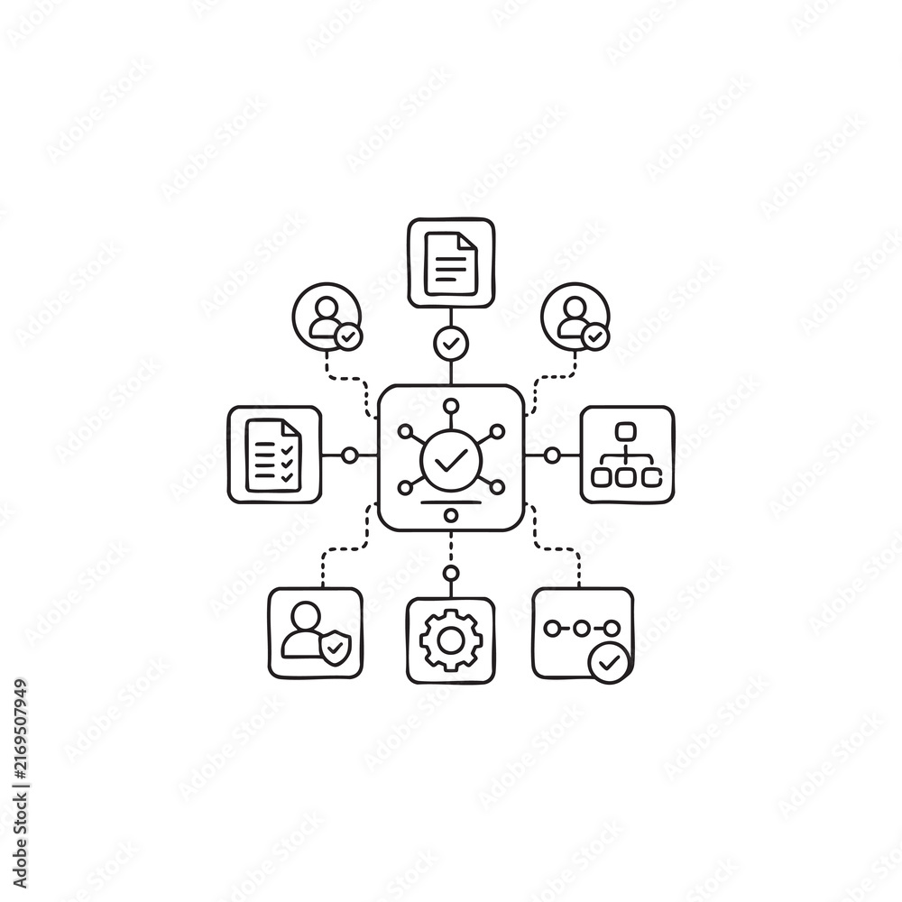 Fototapeta premium AI Education Workflow Automation Hub Line Icon for Learning Management, Academic Process Optimization and Student Collaboration