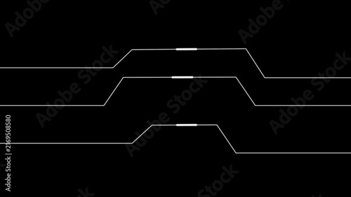 Futuristic Circuit Lines Animation with Moving Light Segments on Black Background, Digital Technology HUD and Cyber Interface Motion Graphic