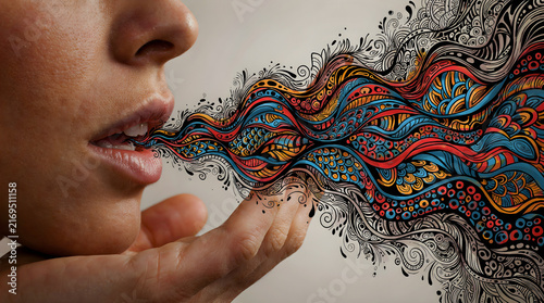 Abstract representation of creativity flowing from human expression, symbolizing artistic inspiration and imagination
