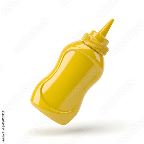Mustard Squeeze Bottle: A vibrant yellow squeeze bottle of mustard, its glossy surface reflecting light, stands ready to add flavor to any dish.