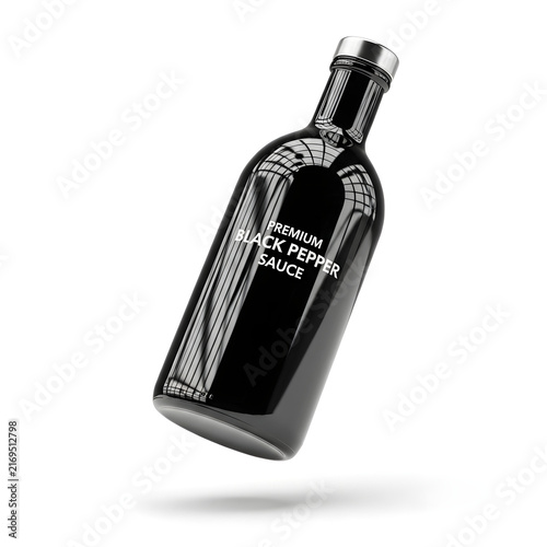 Premium Black Pepper Sauce Bottle: A sleek, dark glass bottle of premium black pepper sauce, elegantly displayed, showcasing its rich color and quality.